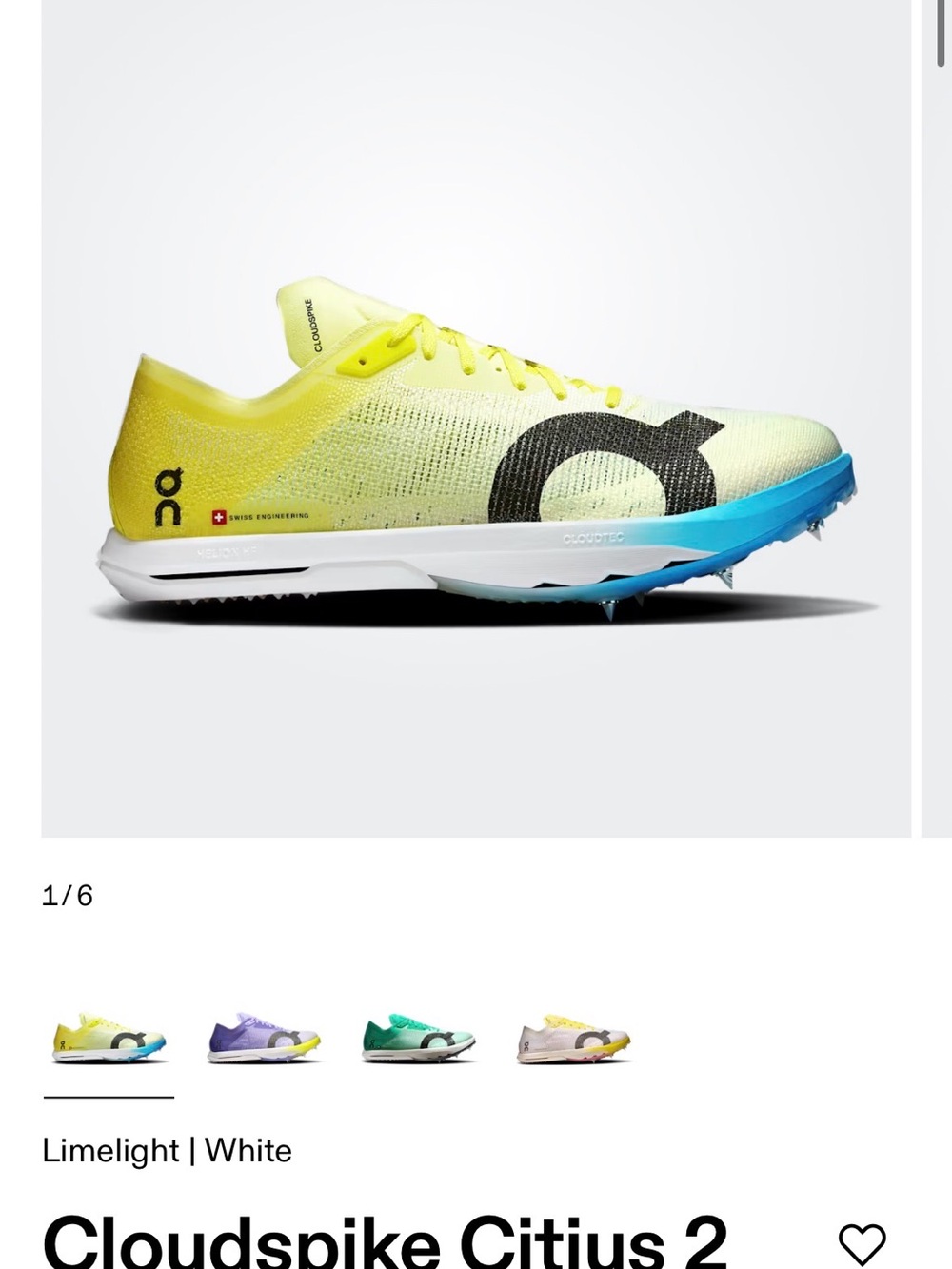 On Running Cloudspike Citius 2 – Limelight White Blue Sole